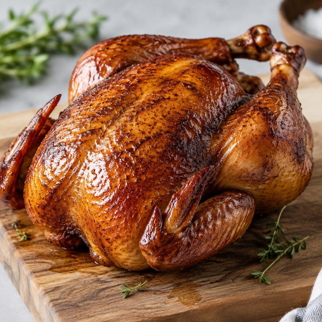 Chicken cooked over wood smoke