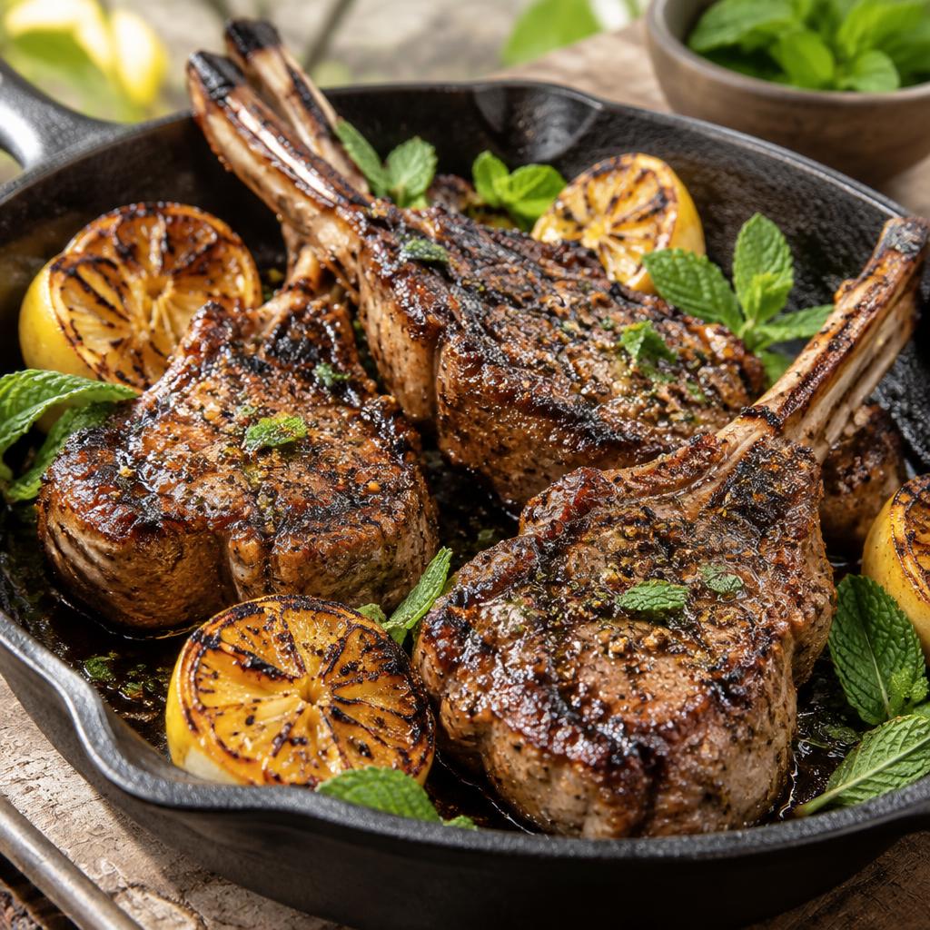 Lamb cooked over wood smoke