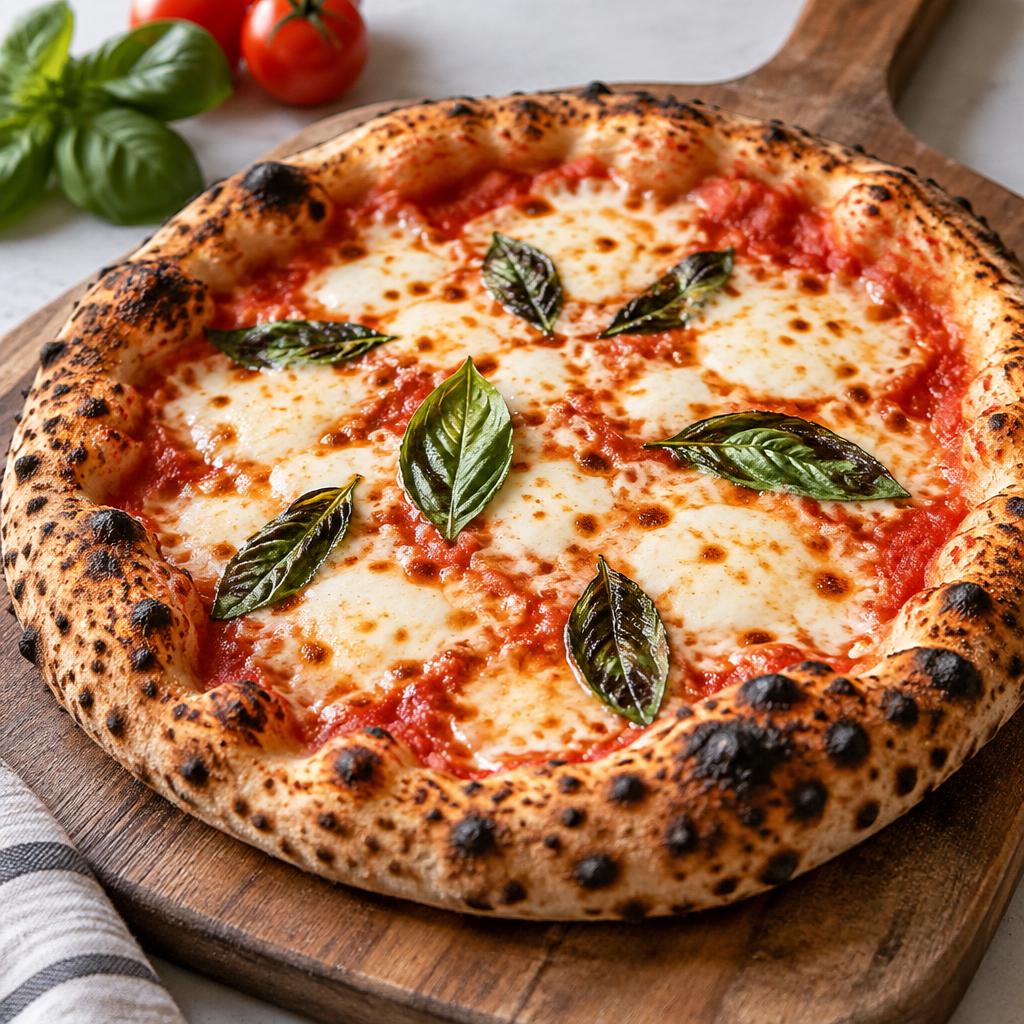 Pizza cooked over wood smoke