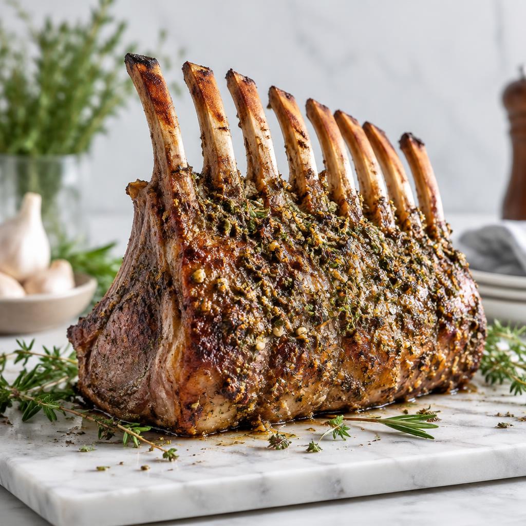 Kona Garlic-Herb Smoked Rack of Lamb fresh off the smoker